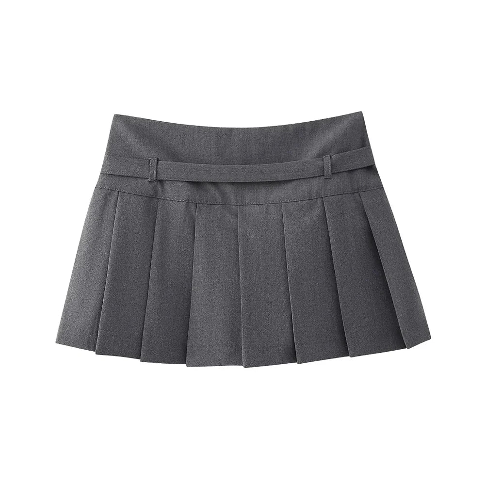 Pleated Shorts Skirts for Women, With Belt,Side Zipper, Mid Waist, Female Skort,Fashion
