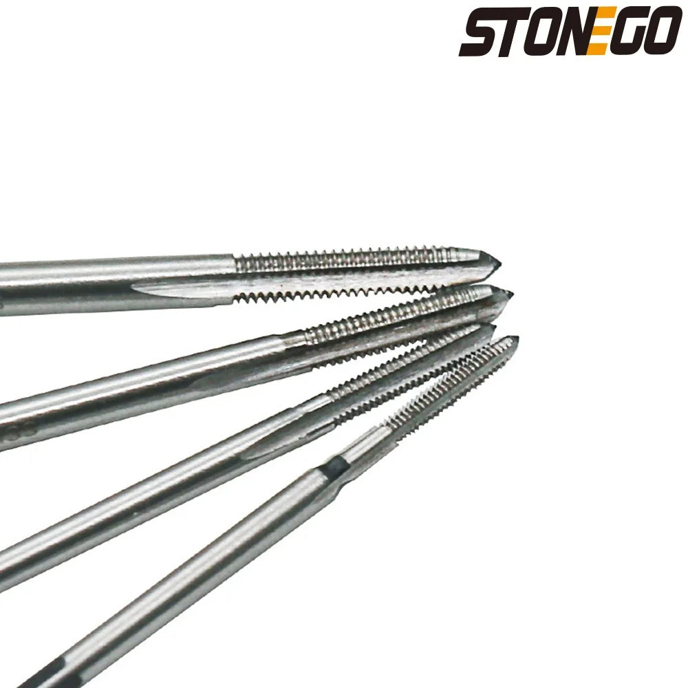 STONEGO 5PCS/7PCS Bearing Steel Taper Hand Spiral Point Straight Fluted Screw Thread Hand Tap Drill M3/M4/M5/M6/M8/M10/M12