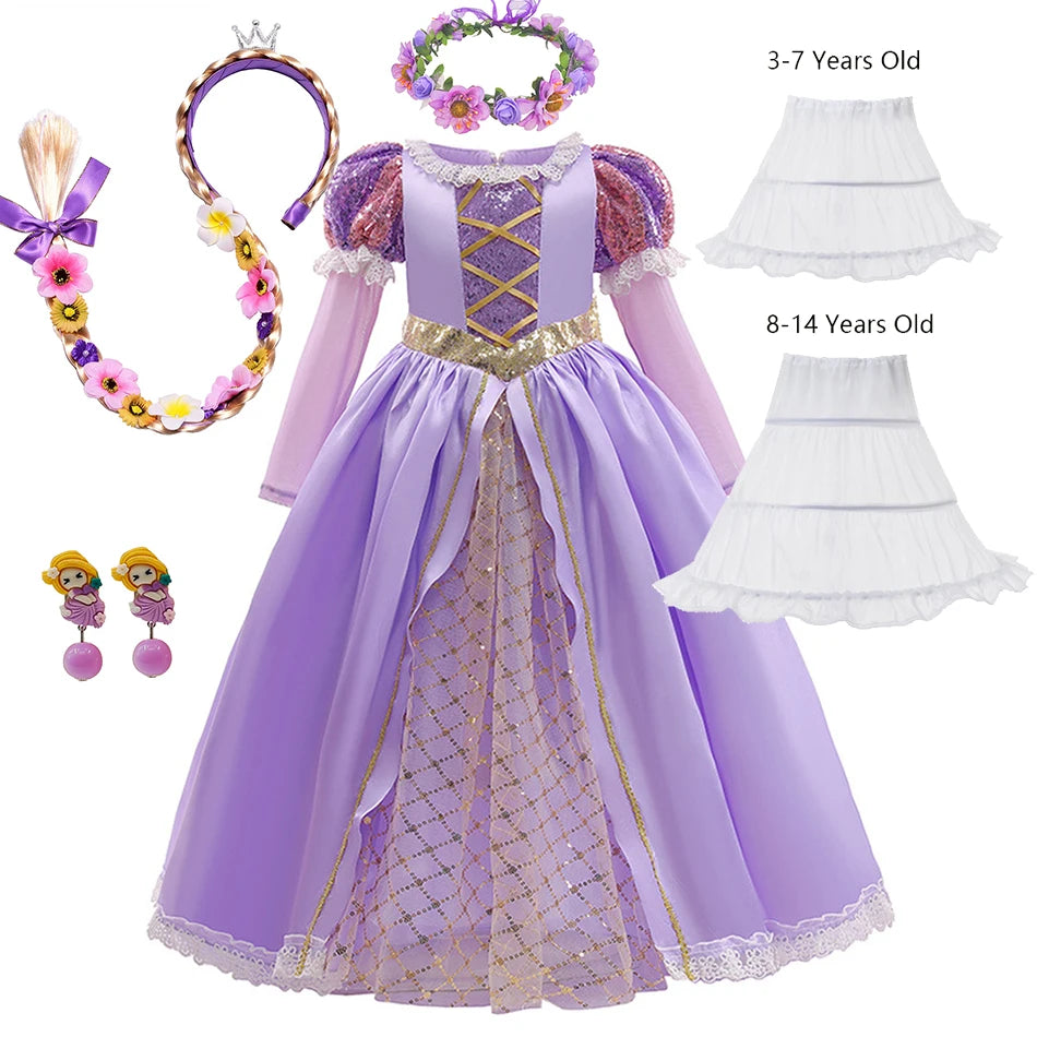 Rapunzel Dress Princess Costume Sets Children Birthday Carnival Halloween Party Fancy Girls Tangled Cosplay Clothes 2-10 Years