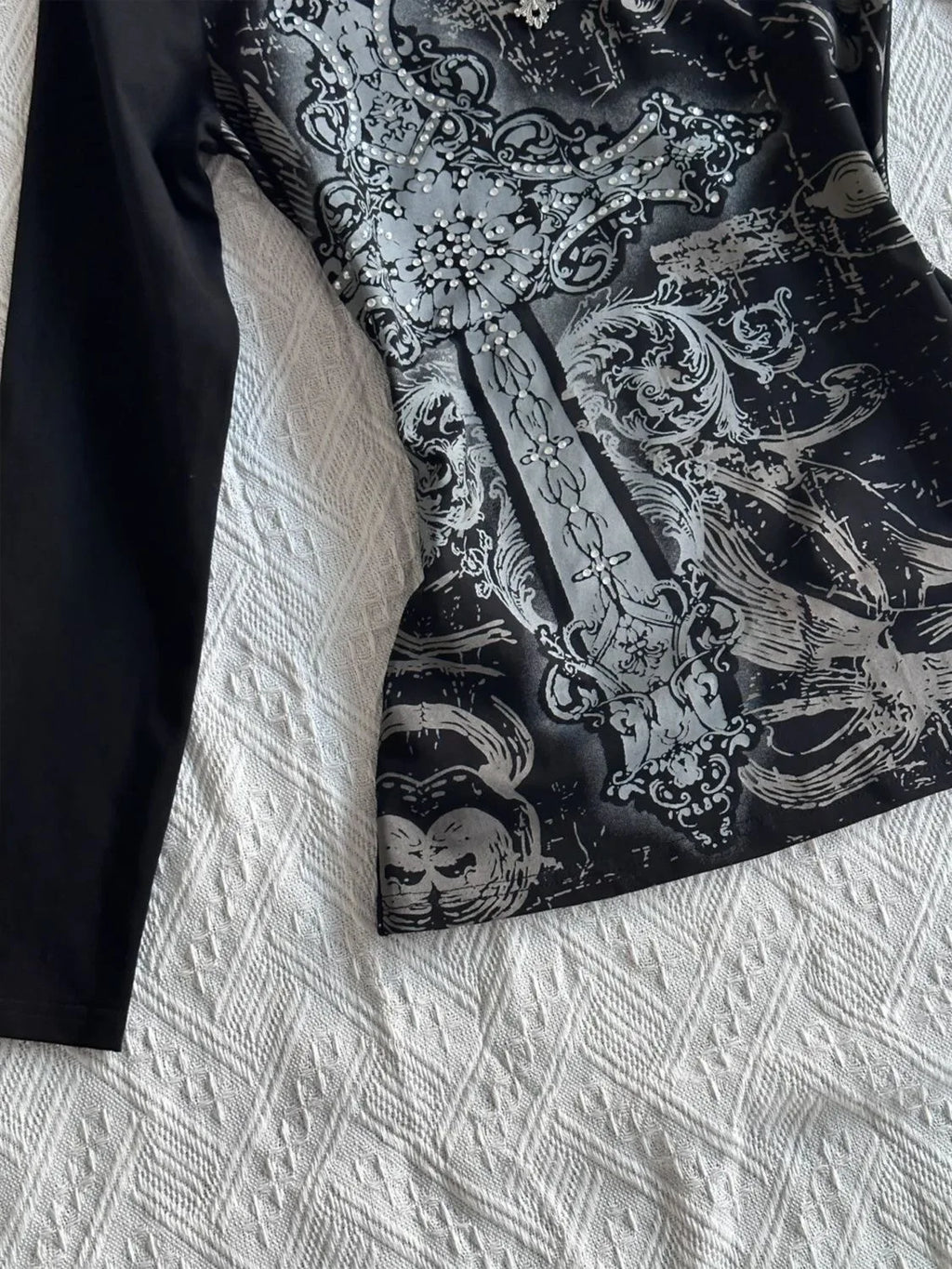 V-Neck Slim and Versatile Punk Full Printed Long-sleeves Europe and America Fashionable Tops for Women's Y2k Sweatshirts