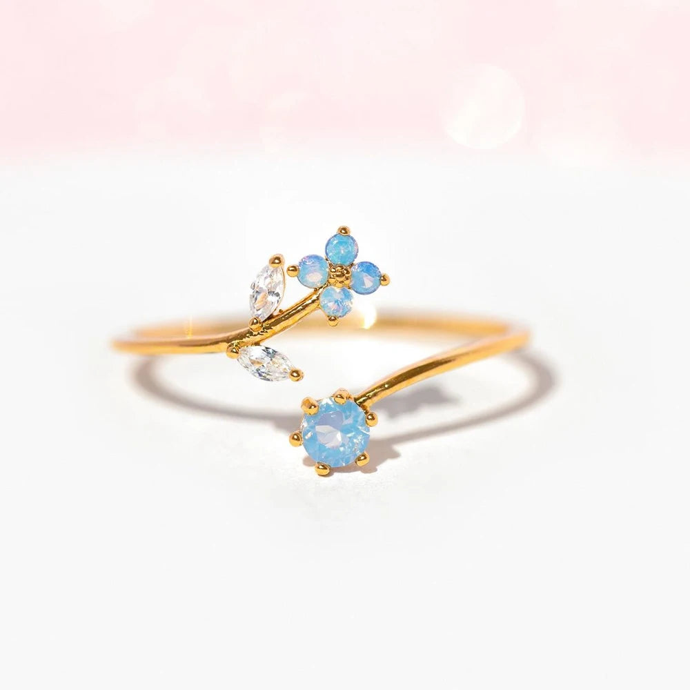 Ins Y2K Style Fahion Jewelry Aesthetic Charms Zircon Blue Flower Adjustable Opening Ring For Women anillos para hombres