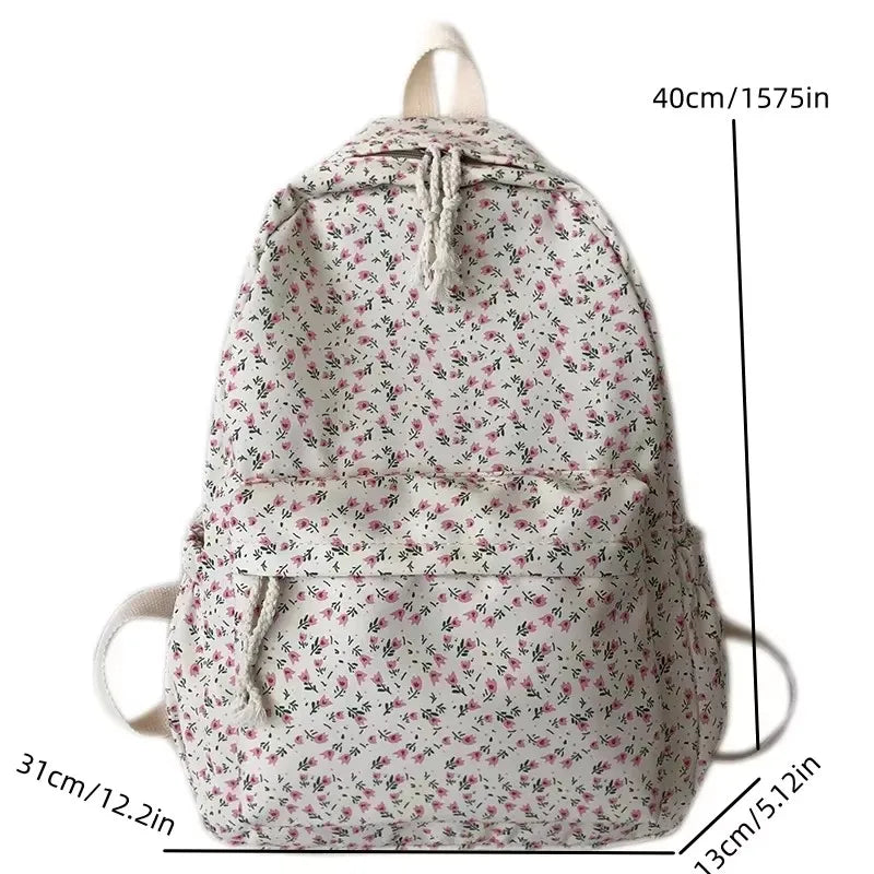 Nylon Backpack New Simple And Fresh Large Capacity Backpack For Junior High School Students Small Floral Backpack