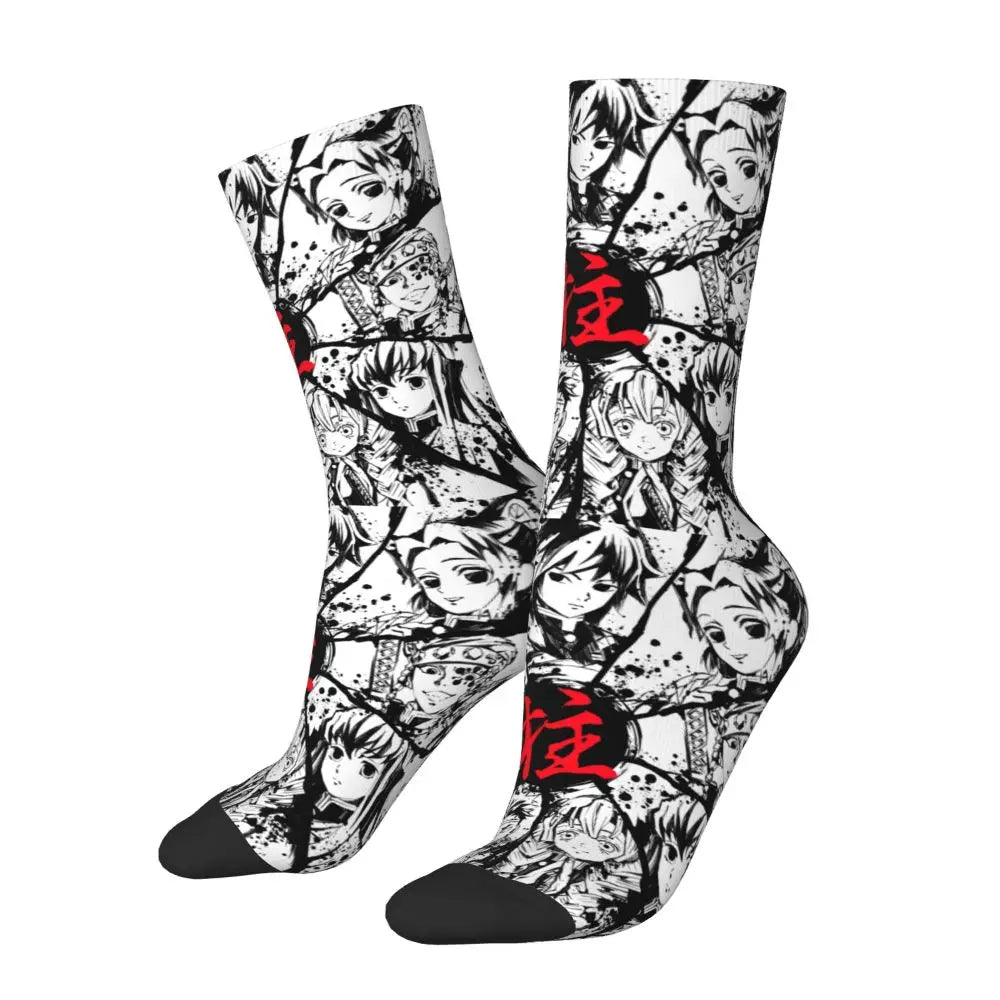 Custom Giyuu Tomioka Demon Slayer Men Women Crew Socks Unisex Kawaii Kimetsu No Yaiba Spring Summer Autumn Winter Dress Socks