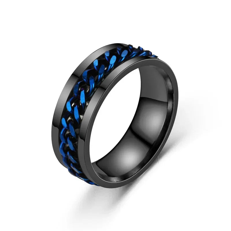 Stress Ring For Stainless Steel Rotatable Chain Fidget Metal Spinner Men Band Ring Jewelry Anillos De Hombres