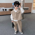 2026 Children Sets Shirts Turn-down Collar Vest Single Breasted Pants Ankle Length Loose Solid Soft Simple Casual Autumn Boys