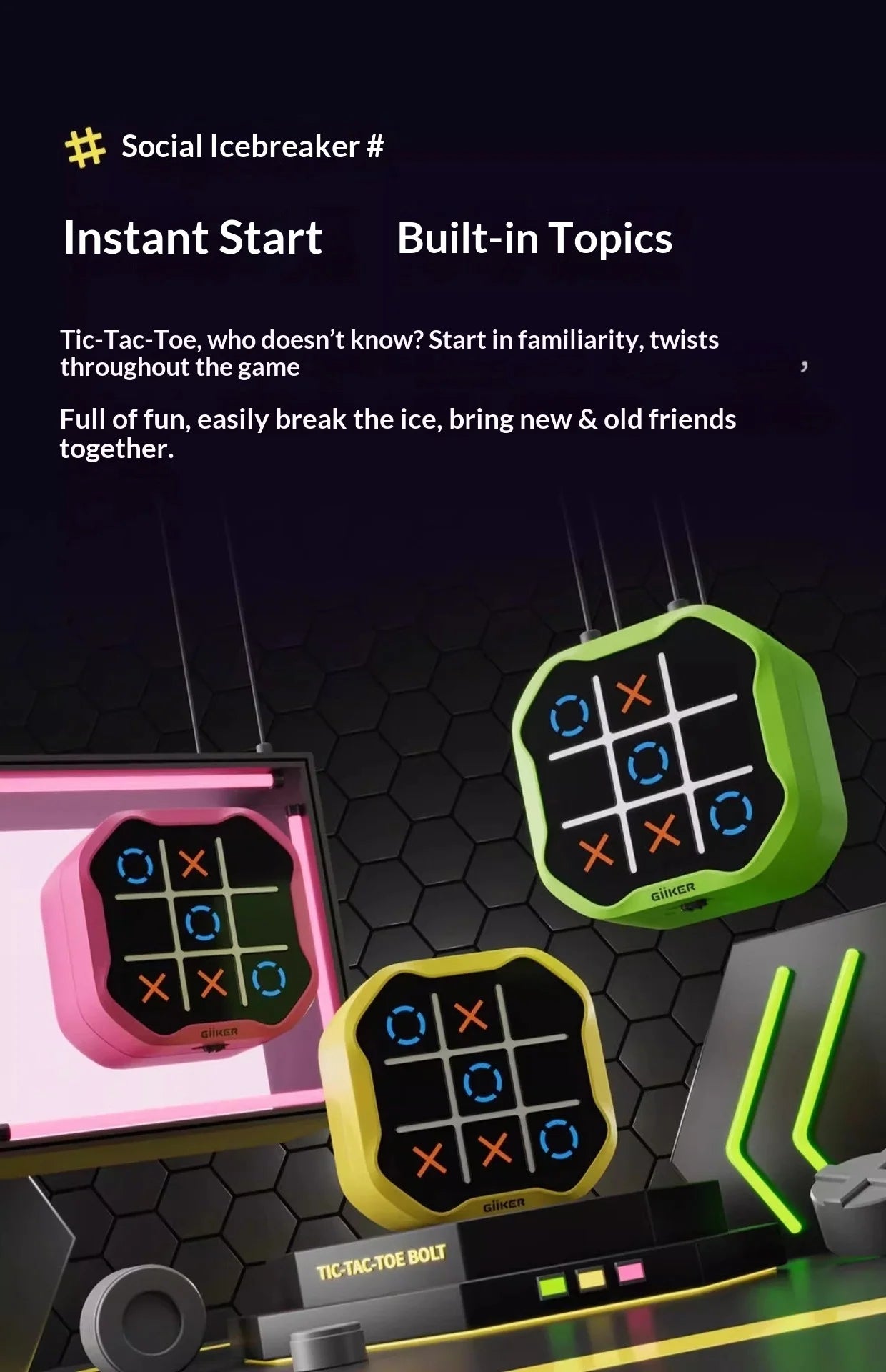 Giiker Tic Tac Toe 4 In 1 Electronic Puzzle Board Game Multiplayer Battle For Family Party Adults Leisure Entertainment
