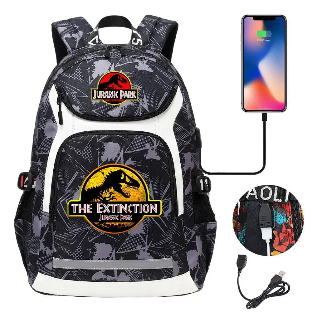 Jurassic World Park Dinosaur Girls Boys Kids School Book Bags USB Teenagers Schoolbags Women Men Laptop Travel Backpack