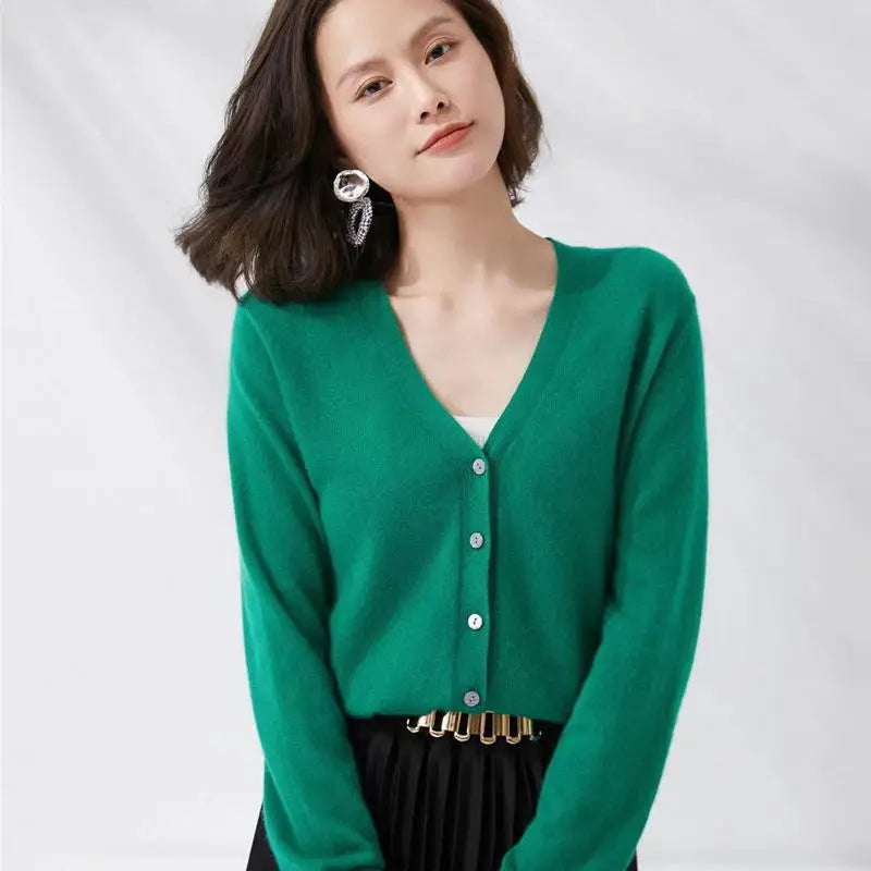 2025 Women Cardigans Long Sleeve Knitted Outerwear Solid Thin Spring Autumn Sweaters V-neck Knitwears Korean Fashion Cardigans