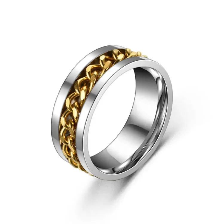 Stress Ring For Stainless Steel Rotatable Chain Fidget Metal Spinner Men Band Ring Jewelry Anillos De Hombres