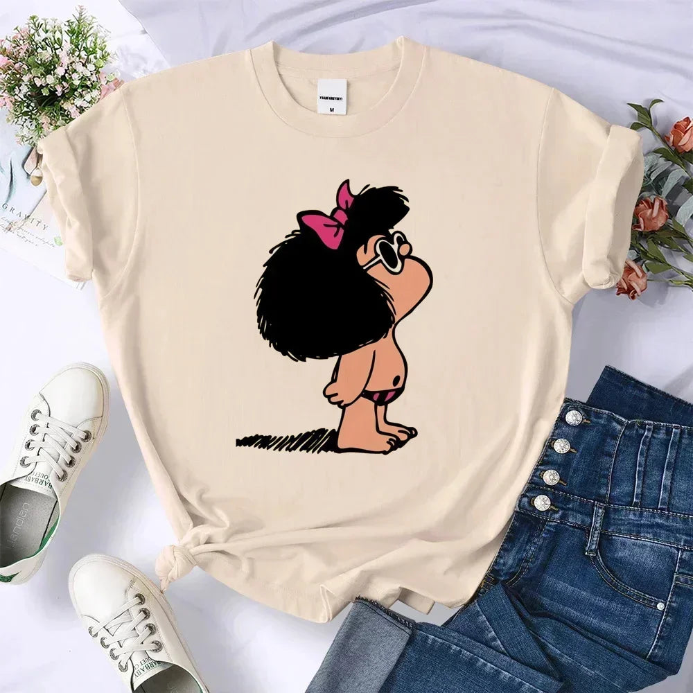 Mafalda Top Women's Casual Loose Comfortable Summer Pattern Manga T-shirt Female Designer Harajuku Clothing