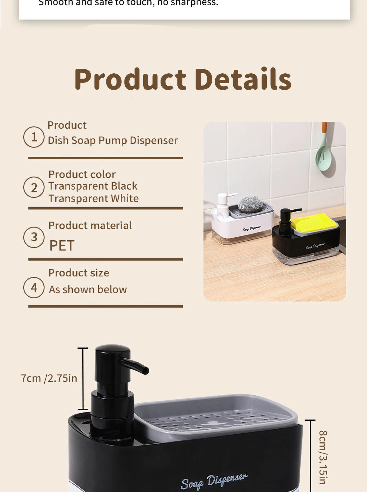 Dishwasher Dispenser, Press Type Manual Soap Dispenser, 2-in-1 Liquid Dispensing Methods, Easy to Detachable and Washable Sponge