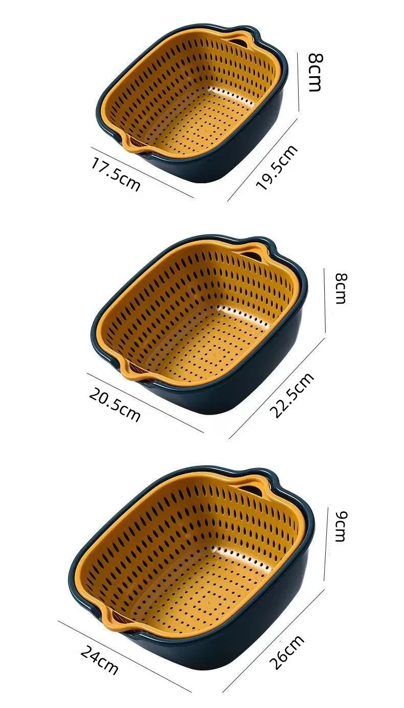 6-Piece Set/Double-Layer Draining Basket Kitchen Sink Strainer Basket Multifunctional Vegetable Washing Tool for Home Use
