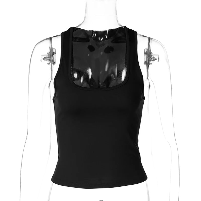 Square Collar Sleeveless Bodycon Crop tank Top Women’S Solid Sexy Elegant Y2K Top Party Clubwear Summer Outfit Wholesale