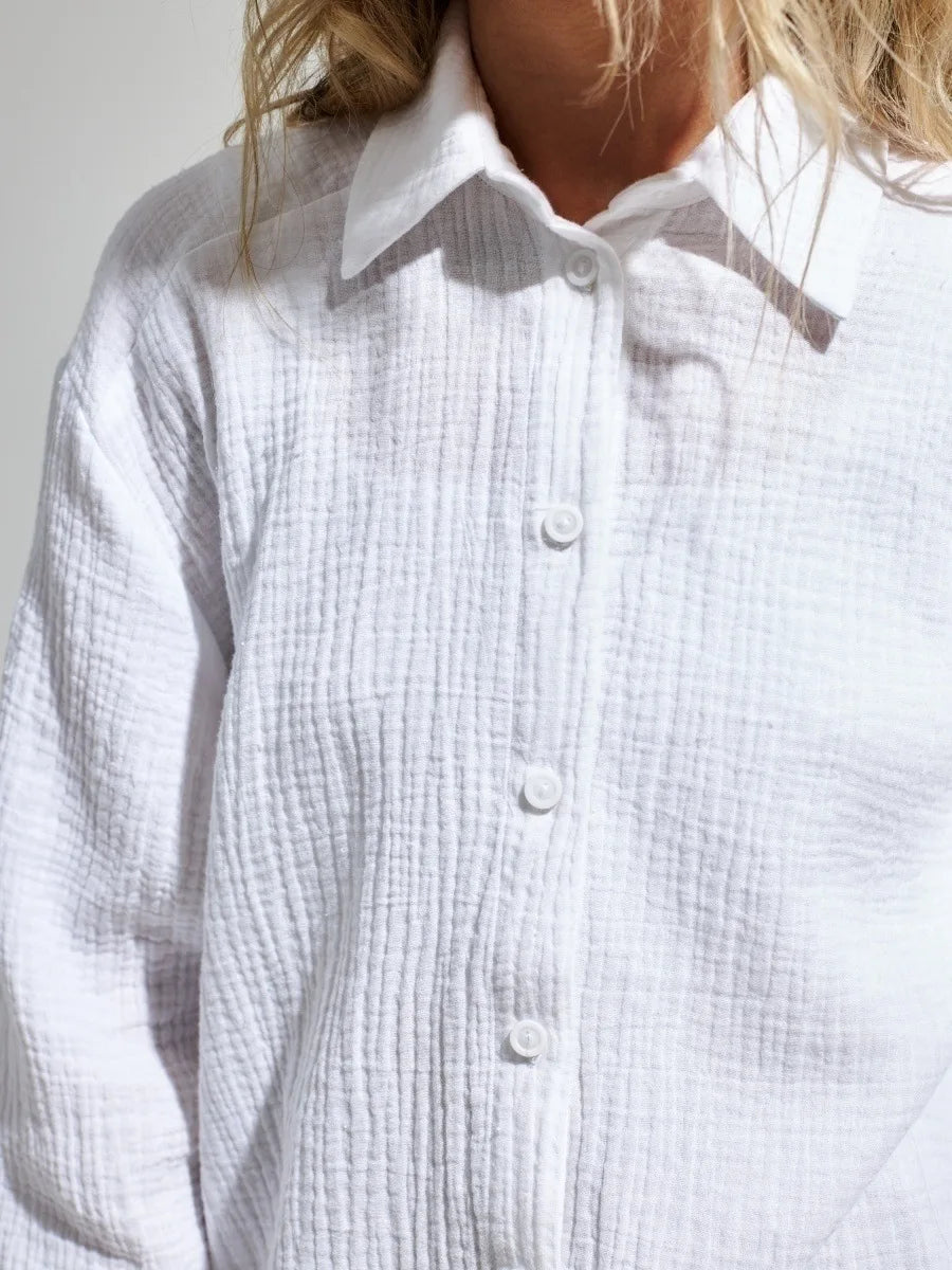 Bornladies 2025 Women's Spring Summer 100% Cotton Shirts Office Lady  Fashionable Solid Lady Long Sleeve Loose Tops Crepe Shirts