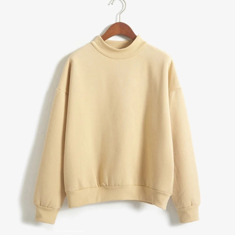 Fleecing Half High Neck Long Sleeve Casual Top For Women Clothing Autumn Winter Trend Solid Simple Pink Sweatshirts New Basic