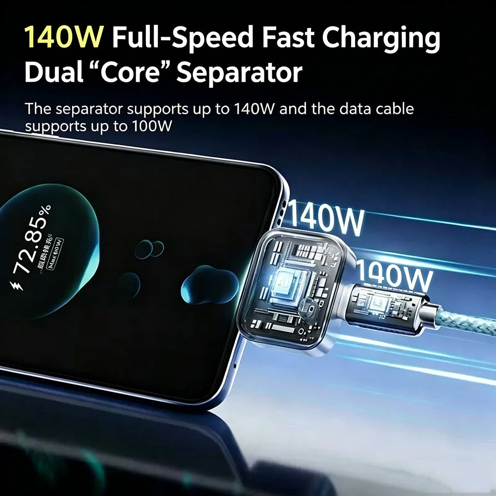 Adaptador de Carga Inteligente con Desconexión Automática, 140W, Carga Rápida, Separador de Seguridad Automático para Dispositivos Tipo-C