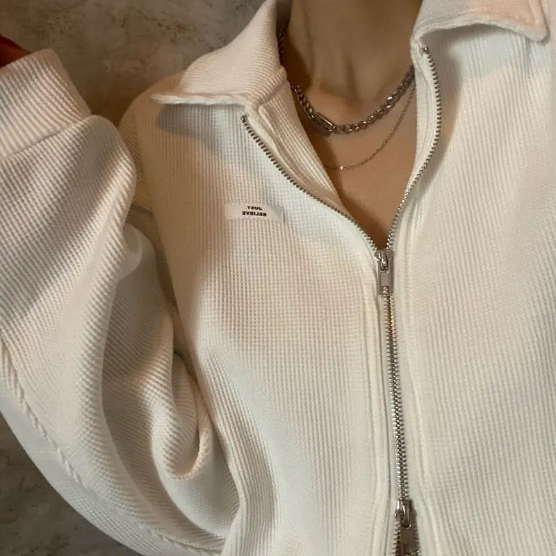 Sweatshirts Woman All-match Solid Zipper Trendy Korean Style Harajuku Ins Retro Autumn Casual Office Ladies Daily New Arrival