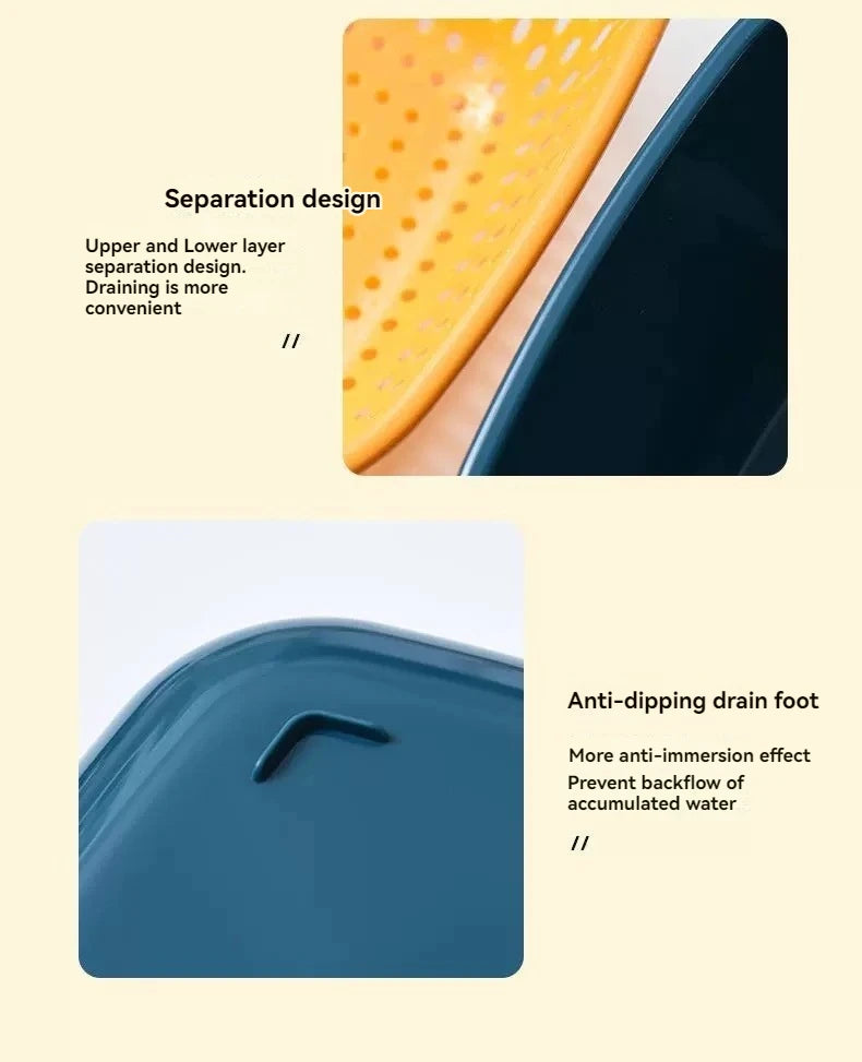 6-Piece Set/Double-Layer Draining Basket Kitchen Sink Strainer Basket Multifunctional Vegetable Washing Tool for Home Use