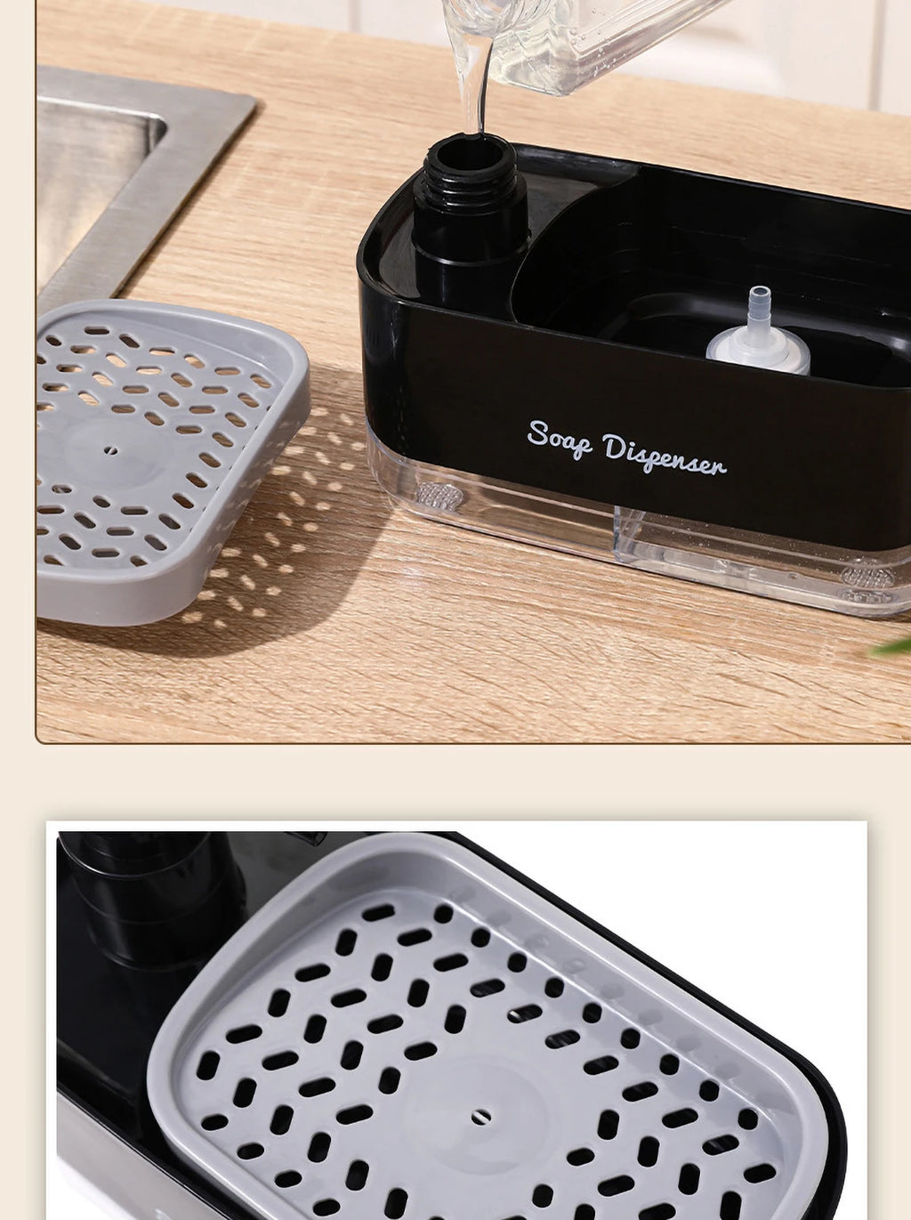 Dishwasher Dispenser, Press Type Manual Soap Dispenser, 2-in-1 Liquid Dispensing Methods, Easy to Detachable and Washable Sponge