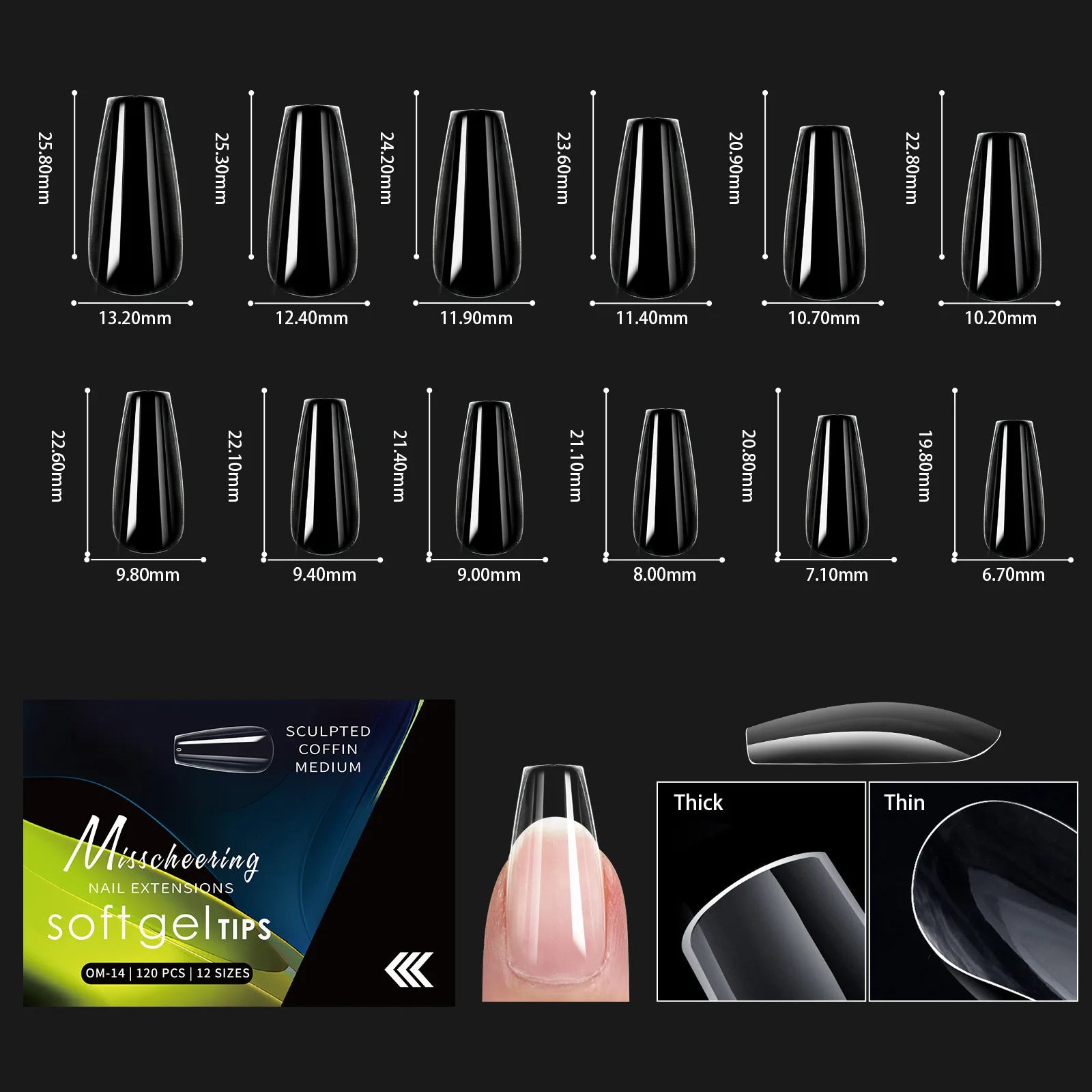 120/140pcs Almond Stiletto False Nail Tips Clear Soft Fake Nails Extension For Home DIY Nail Salon Manicure Press On Nails