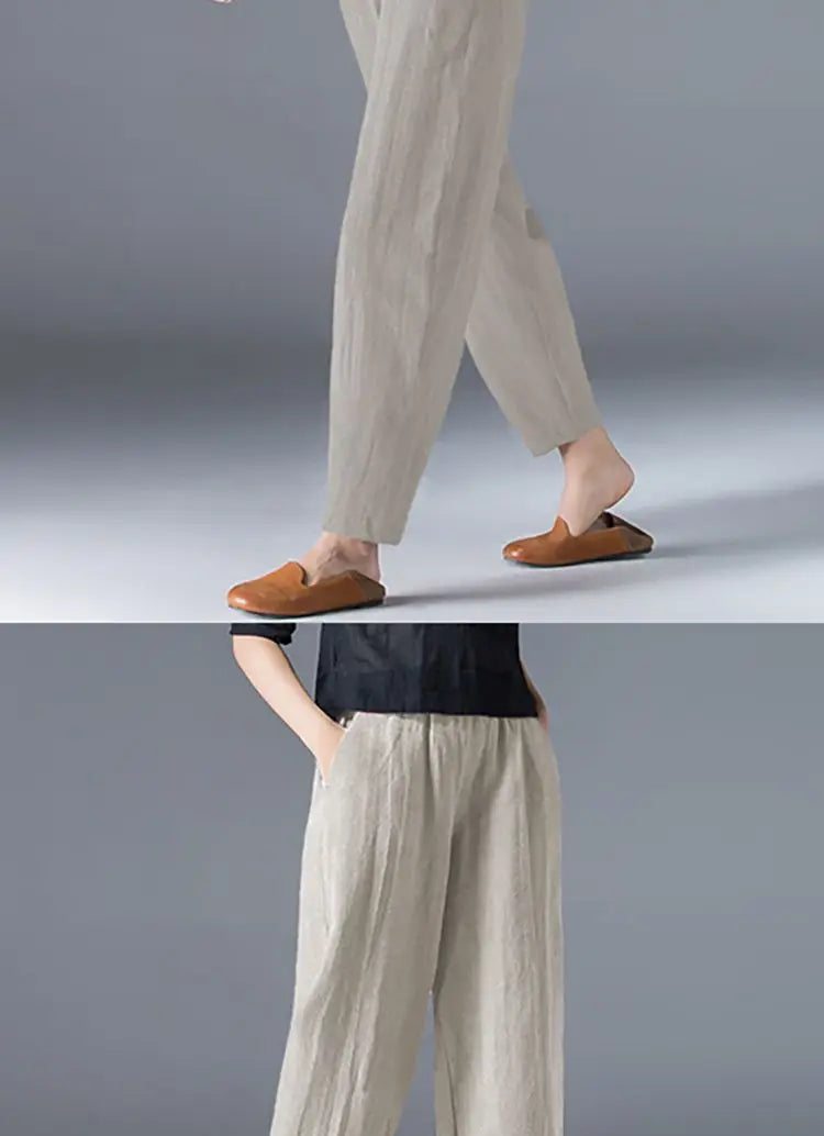 Cotton Wide Leg Pants Female Loose Oversized Solid Color Harem Summer Casual Elastic Waist Ankle-length Pants Women Clothing