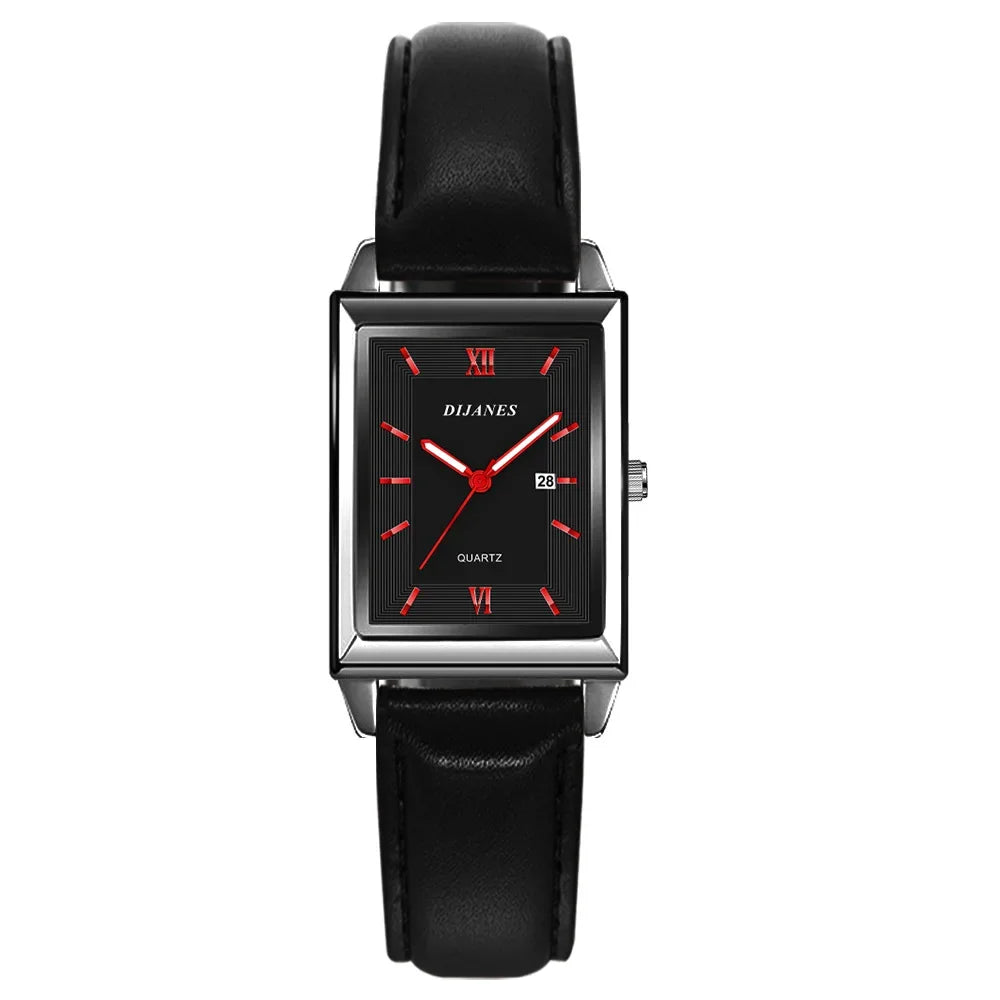 New Casual Leather Men's Square Quartz Watch Korean Student Calendar Watch Men Relojes Para Hombres