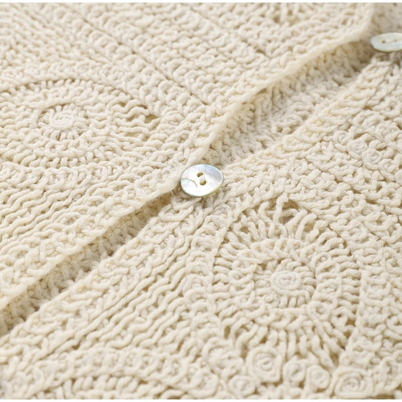 Sweater Crochet Tops Shorts Women Set Lapel Single Breasted Short Top Crochet Flower Hollow Out Shorts Casual Loose Woman Suits