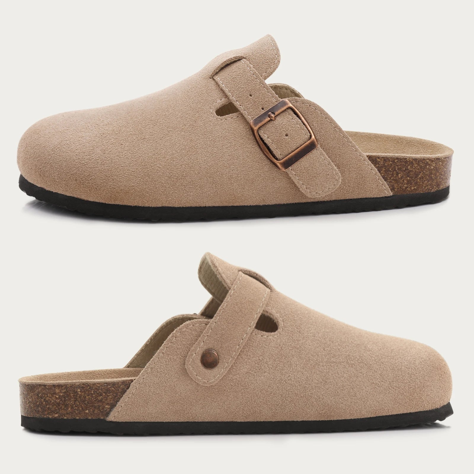Shevalues Men Clogs Slippers Cow Suede Clogs For Men Leather Mules Men Fashion Beach Shoes Men Outdoor Classic Cork Sandals Men