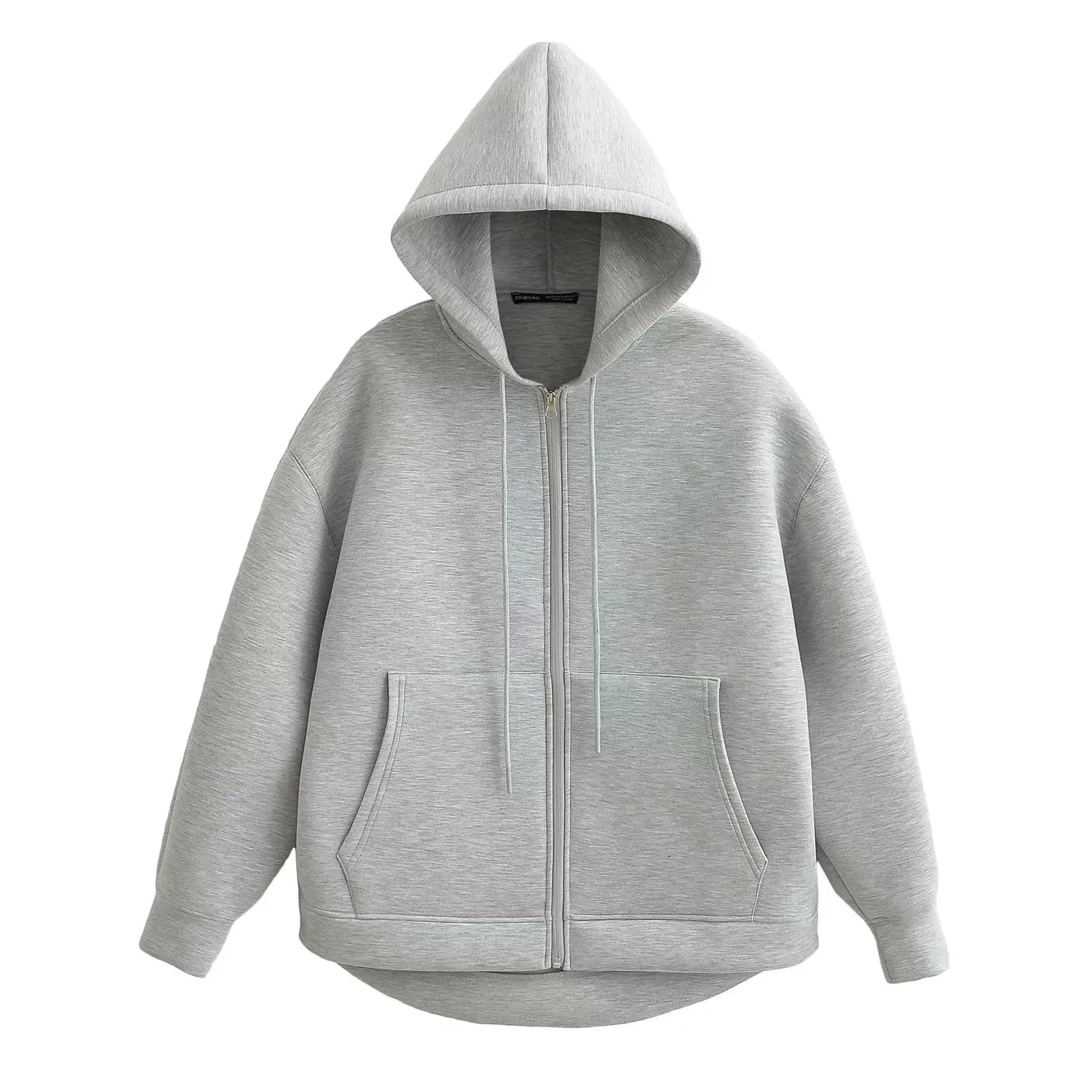 HH Winter New Women's Zipper Hoodie Coat High Street Double Pockets Jakcet Oversize Loose Sweatshirts Outerwear Top