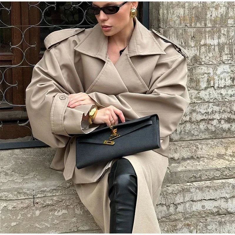 Solid Lapel Lace Up Trench Coat Women Fashion Full Sleeve Waist Cinching Short Windbreak New Autumn Office Commute Outwear 2026