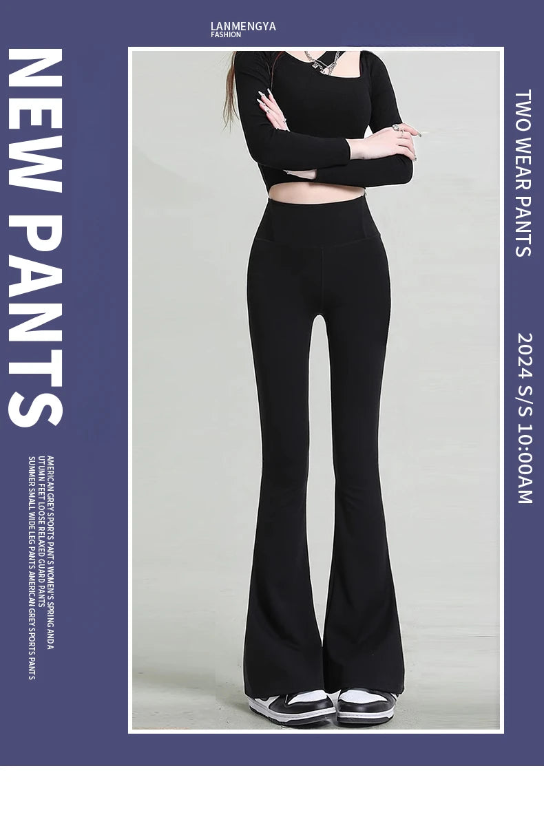 Shark Flared Pants for Women High Waist Skinny Black Casual Spring Autumn 2025 Dance Yoga Micro-Pull