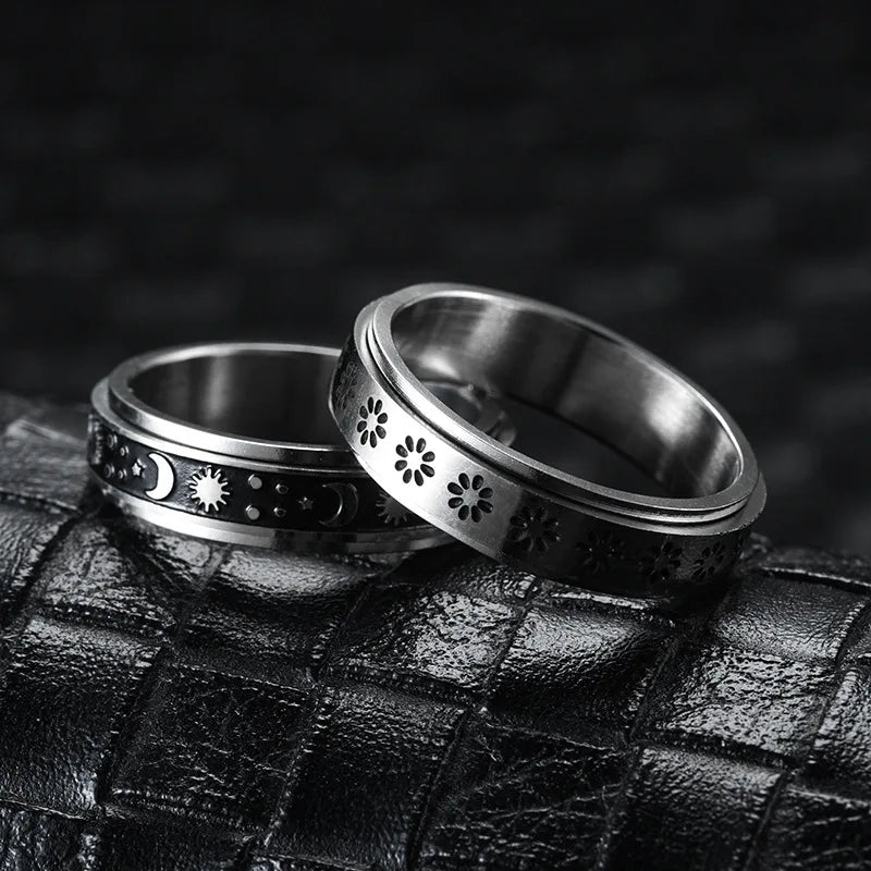 Titanium Steel Rotatable Chain Fidget Spinner Mens Rings Multifunction Anti Stress Knuckle Ring Accessories Anillo Hombres