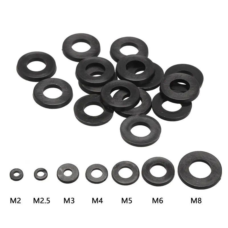 350Pcs Black Nylon Flat Gasket Set M2 M2.5 M3 M4 M5 M6 M8 Plastic Nylon Sealing Gasket Sorting Kit