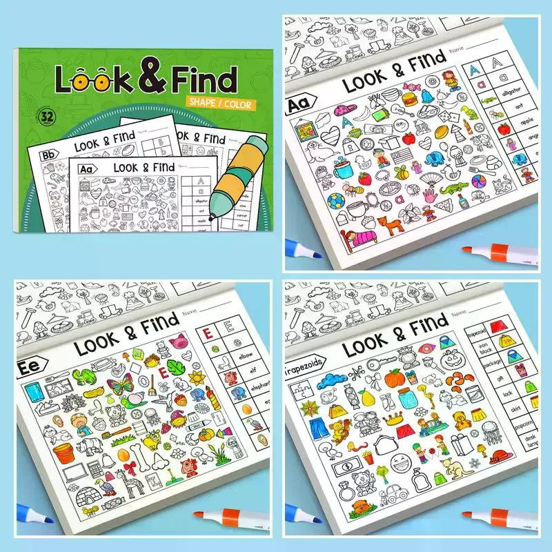 1 Set Interactive Educational Toys Look & Find Visual Puzzle Book For Kids With Color And Shape Search Activities