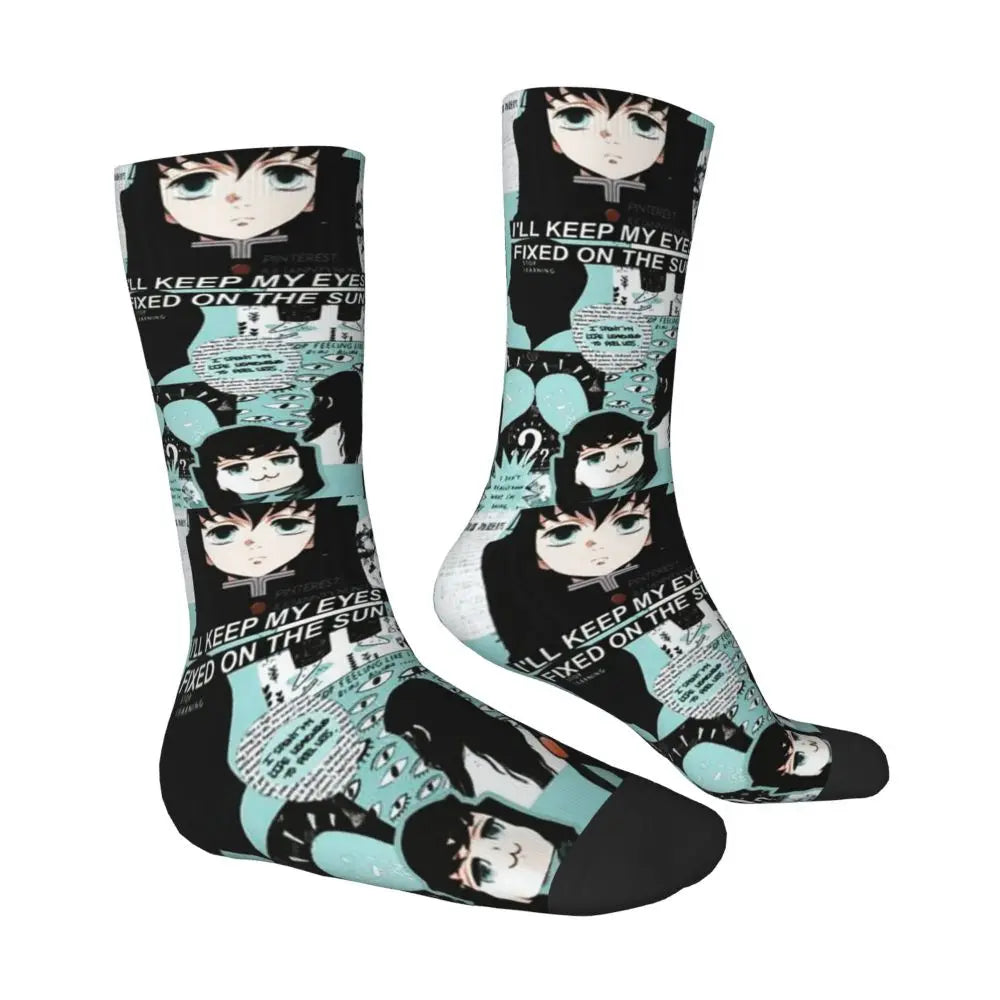 Custom Giyuu Tomioka Demon Slayer Men Women Crew Socks Unisex Kawaii Kimetsu No Yaiba Spring Summer Autumn Winter Dress Socks