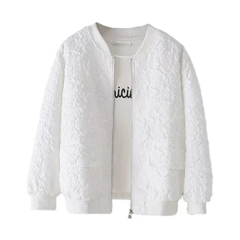 Solid Color Ladies Short Baseball Jacket 2026 New Korean Spring Casual White Jacket Top Female Cardigan Zipper Jackets Fashion