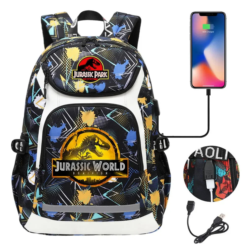 Jurassic World Park Dinosaur Girls Boys Kids School Book Bags USB Teenagers Schoolbags Women Men Laptop Travel Backpack