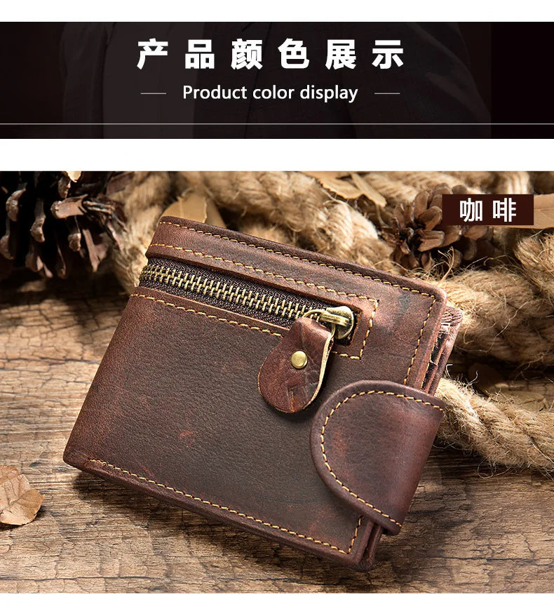 Crazy Horse Cowhide Leather Wallet for Men Genuine Leather Men Wallet Hasp Vintage Wallet Men