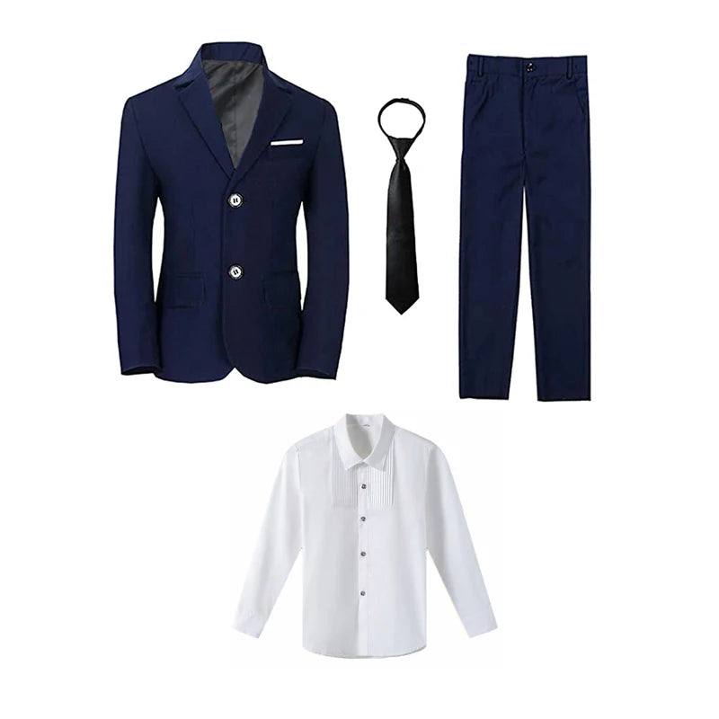 Boy's balzer Formal Blue Black Slim Fit Suits Set Child Weddings Birthday Party Performance Dress Big Kids Jacket Pants Bowtie
