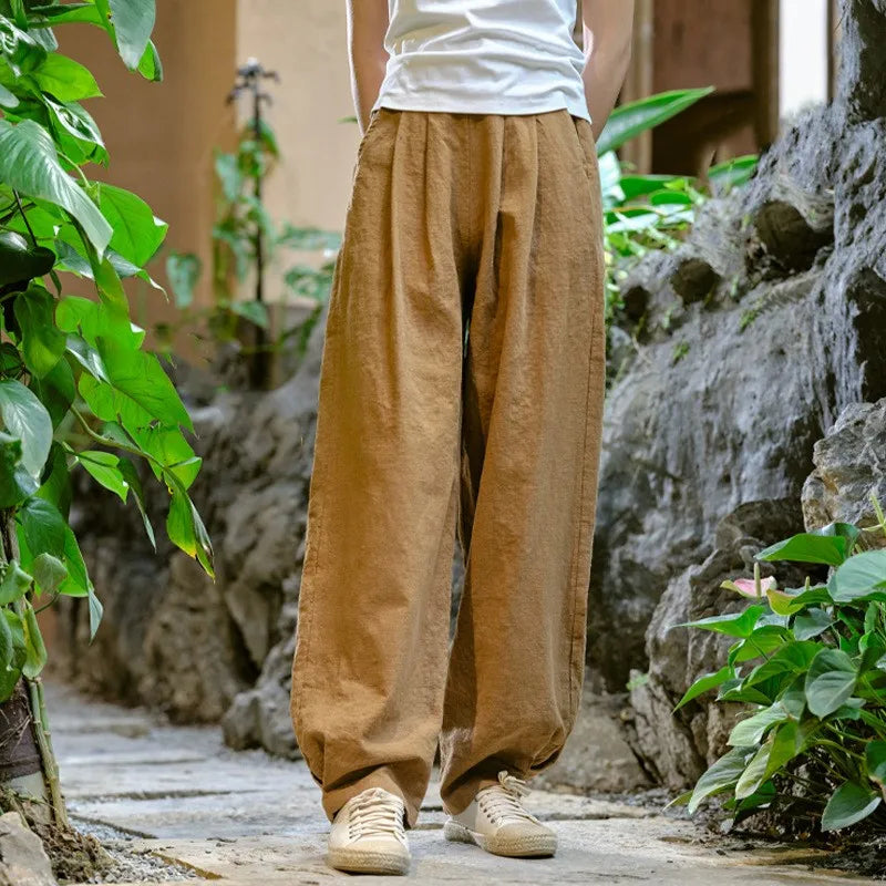 Johnature Women Vintage Solid Color Long Pants Linen Elastic Wasit 2025 Spring New Trouser Pockets Loose Women Straight Pants