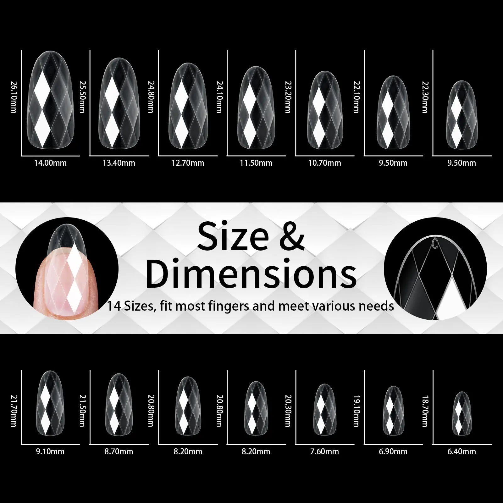 120/140Pcs 3D Diamond Almond Ballet Coffin False Nails Clear Press On Nails For Acrylic Gel Reusable Fake Tips DIY Nail Supplies