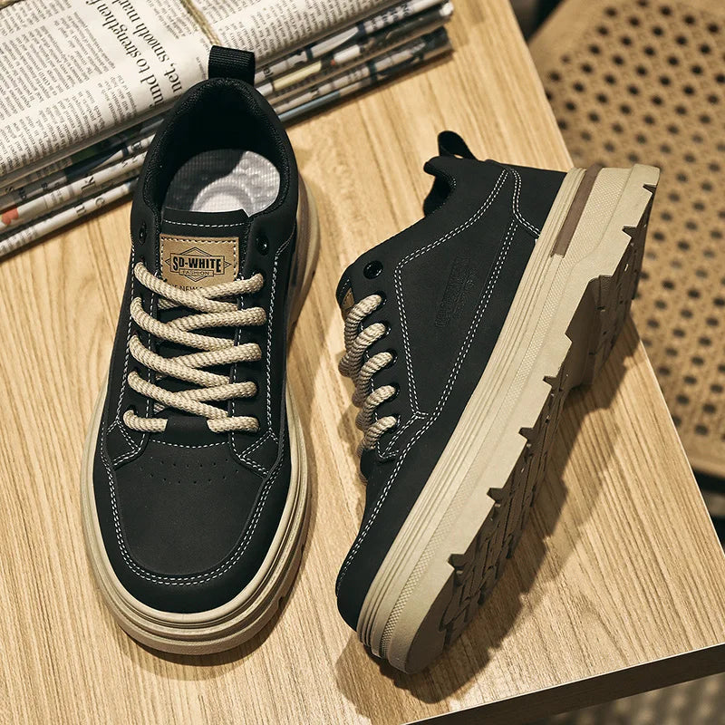 Men Leather Casual Shoes Outdoor Thick Sole Men Work Boots Comfortable Walking Sports Shoes for Men Designer Anti-Slip Men Shoes