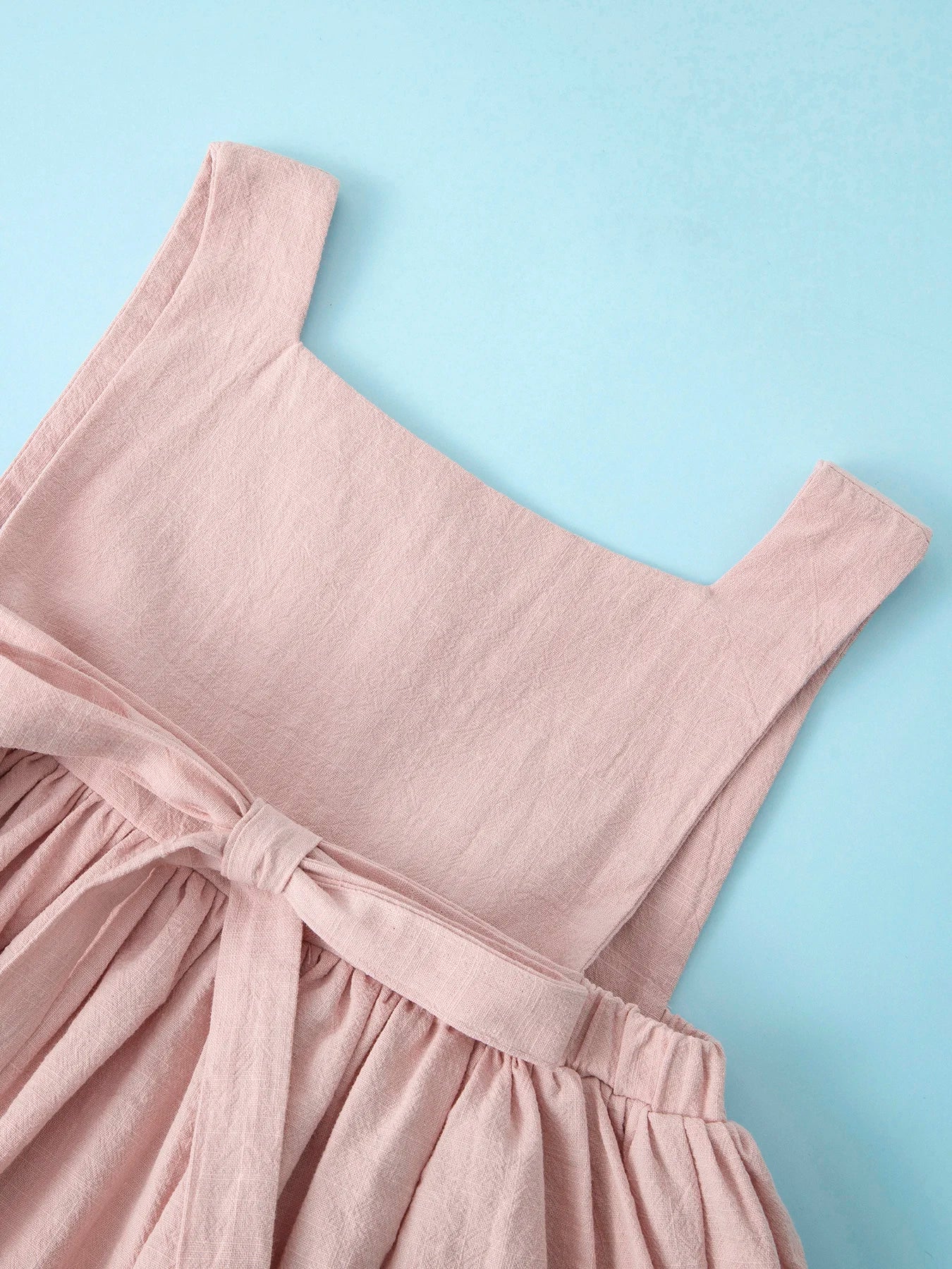Summer kids clothes solid color suspender girl frocks linen cotton sleeveless summer dress