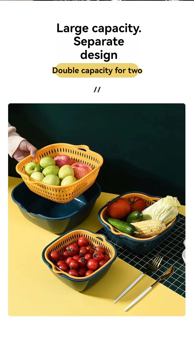 6-Piece Set/Double-Layer Draining Basket Kitchen Sink Strainer Basket Multifunctional Vegetable Washing Tool for Home Use