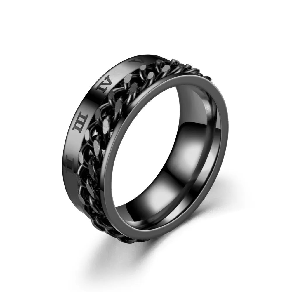 Titanium Steel Rotatable Chain Fidget Spinner Mens Rings Multifunction Anti Stress Knuckle Ring Accessories Anillo Hombres