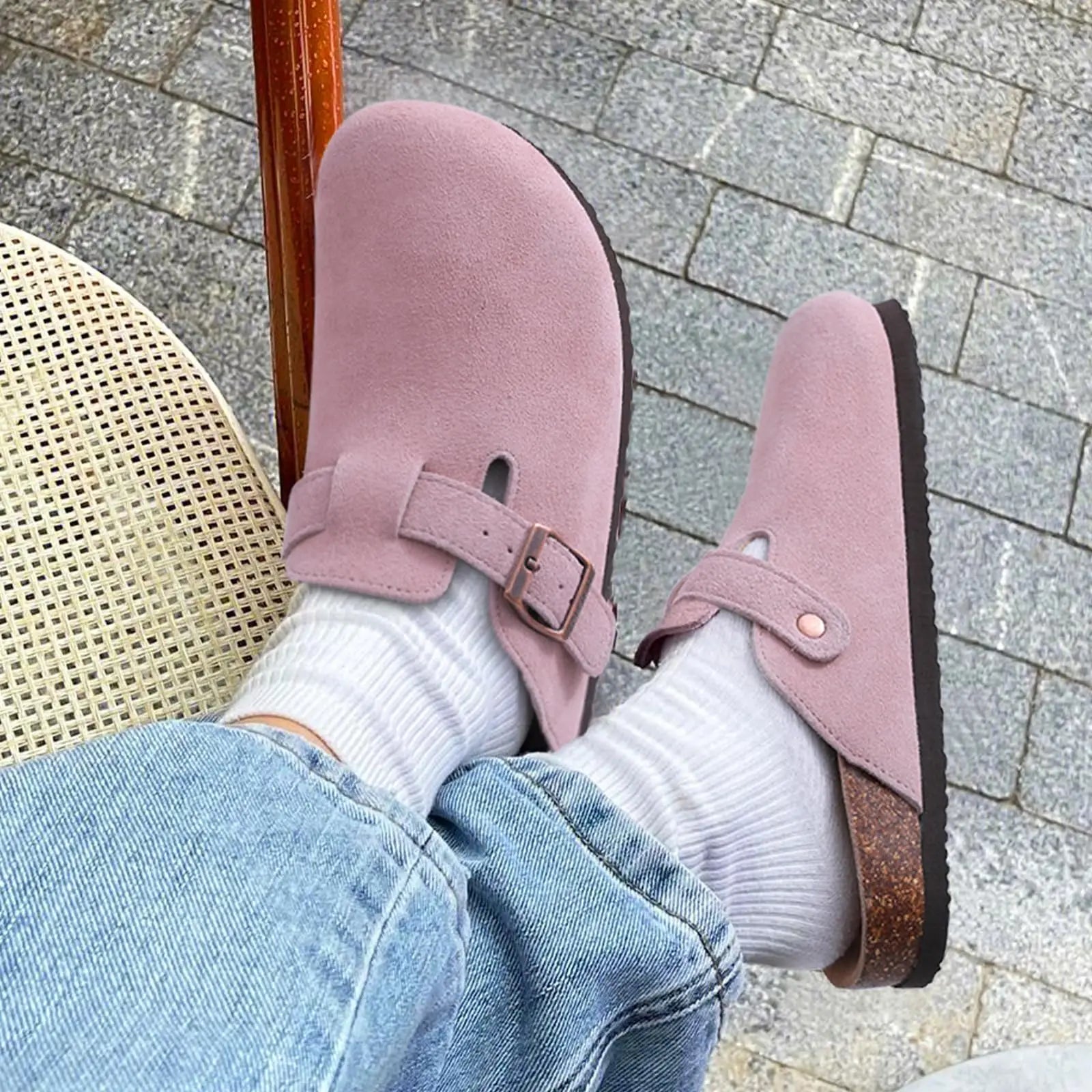 Shevalues Men Clogs Slippers Cow Suede Clogs For Men Leather Mules Men Fashion Beach Shoes Men Outdoor Classic Cork Sandals Men