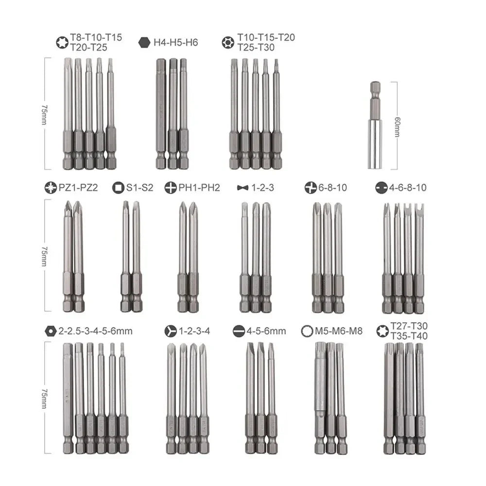 50 extra long screwdriver sets with 75mm safety screwdriver heads, Torx star shaped hexagonal wrench heads, fully automatic han