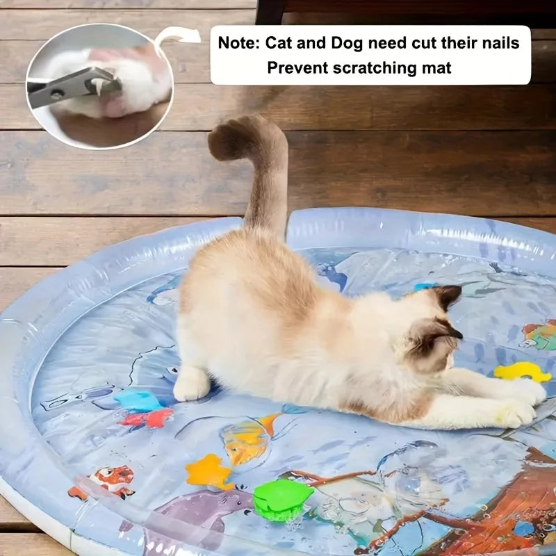 Interactive Water Play Mat for Cats &Dogs - Floating Fish Toy,Splash-Proof Pet Activity Center for Indoor Fun,Mental Stimulation