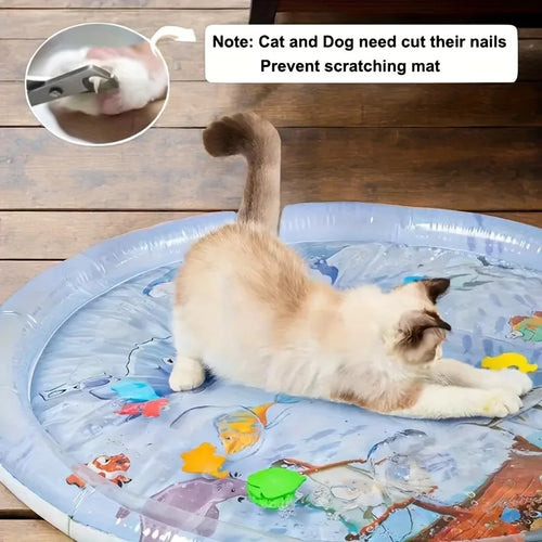 Interactive Water Play Mat for Cats & Dogs - Floating Fish Toy, Splash-Proof Pet Activity Center for Indoor Fun, Mental Stimulation