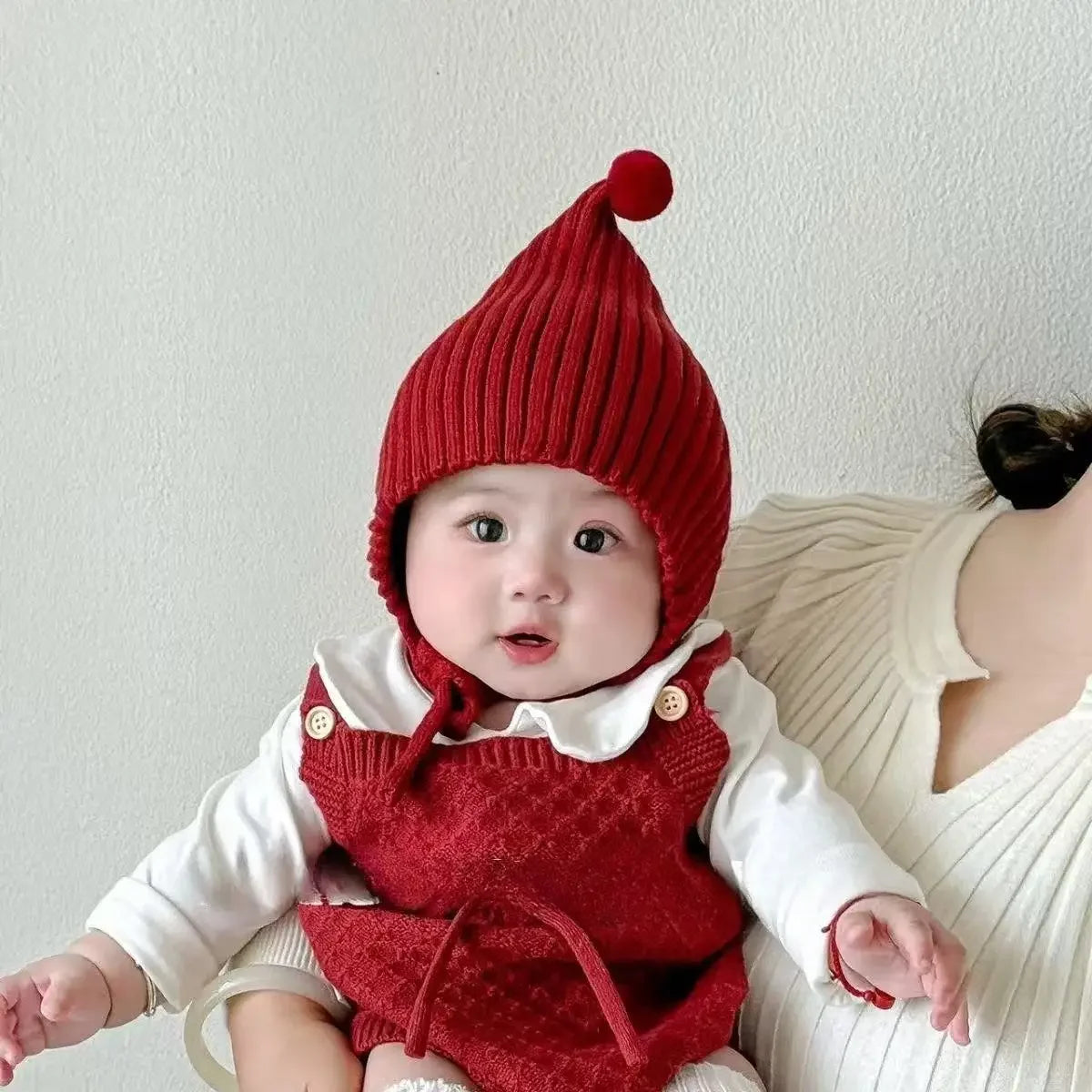 0-24M Baby Beanie Newborn Elf Hat Spring Autumn Knitted Windproof Warm Earflap Cap With Pom Pom
